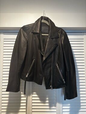 AllSaints Black 100% Leather Moto Jacket